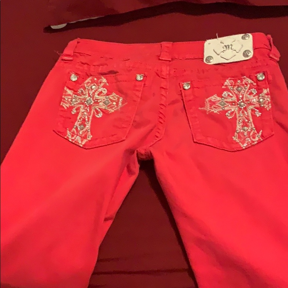 Miss Me Dark Coral Cross Skinny Jean
